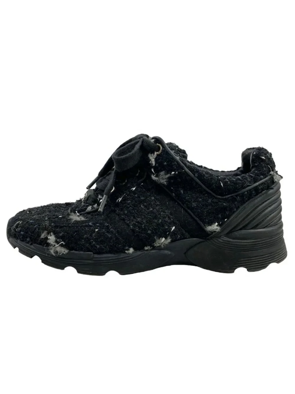 Chanel Sneakers 35 Black Gray CC Logo Leather